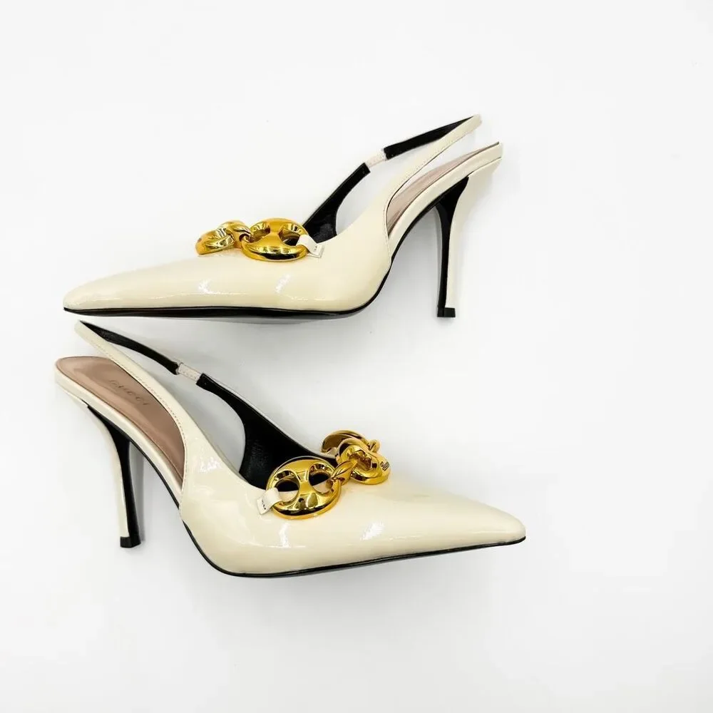 Gucci Marina Chain Slingback Pointed Toe Patent Leather Heels EU 42 US 12 - Picture 9 of 12